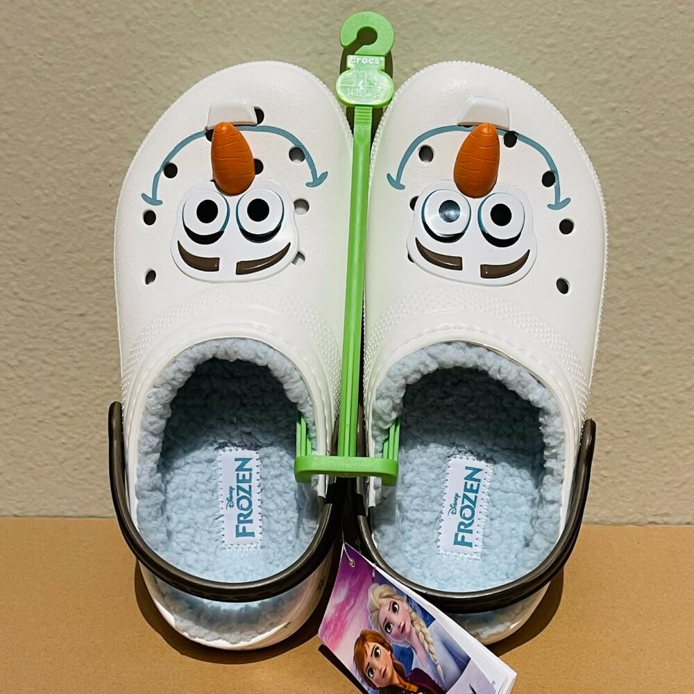 Crocs Kids Disney Frozen Olaf Lined Classic Clogs - Faux Fur - Size J3 - NWT